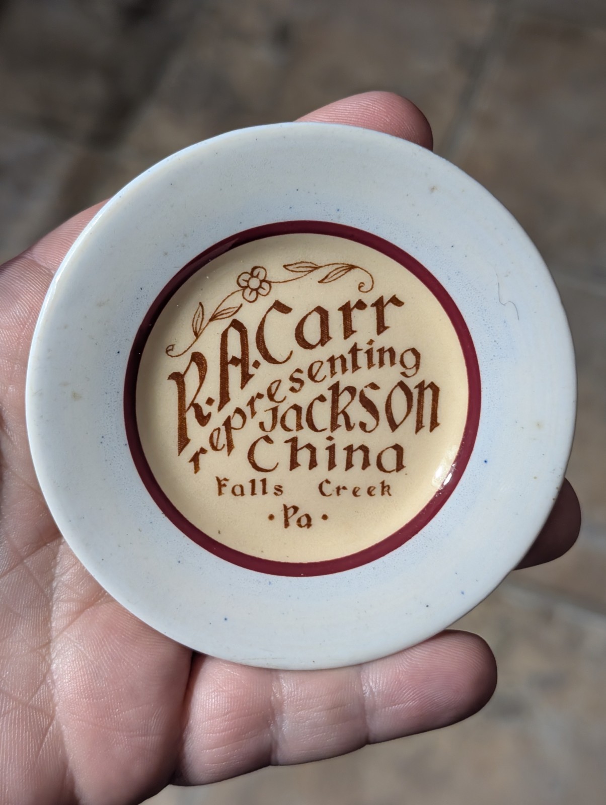 R.A. Carr Representing Jackson China Salesman Sample Falls Creek Pa Pennsylvania
