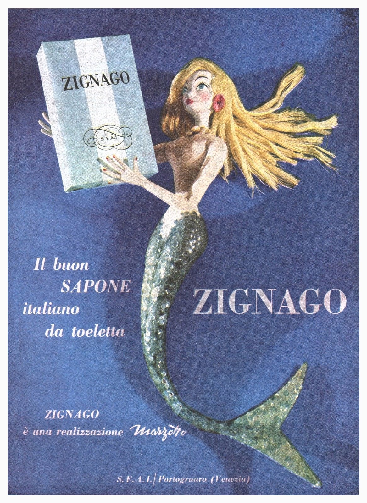 PUBBL.1953 SOAP ZIGNAGO MERMAID FASHION MARZOTTO S.F.A.I. PORTOGRUARO VENICE