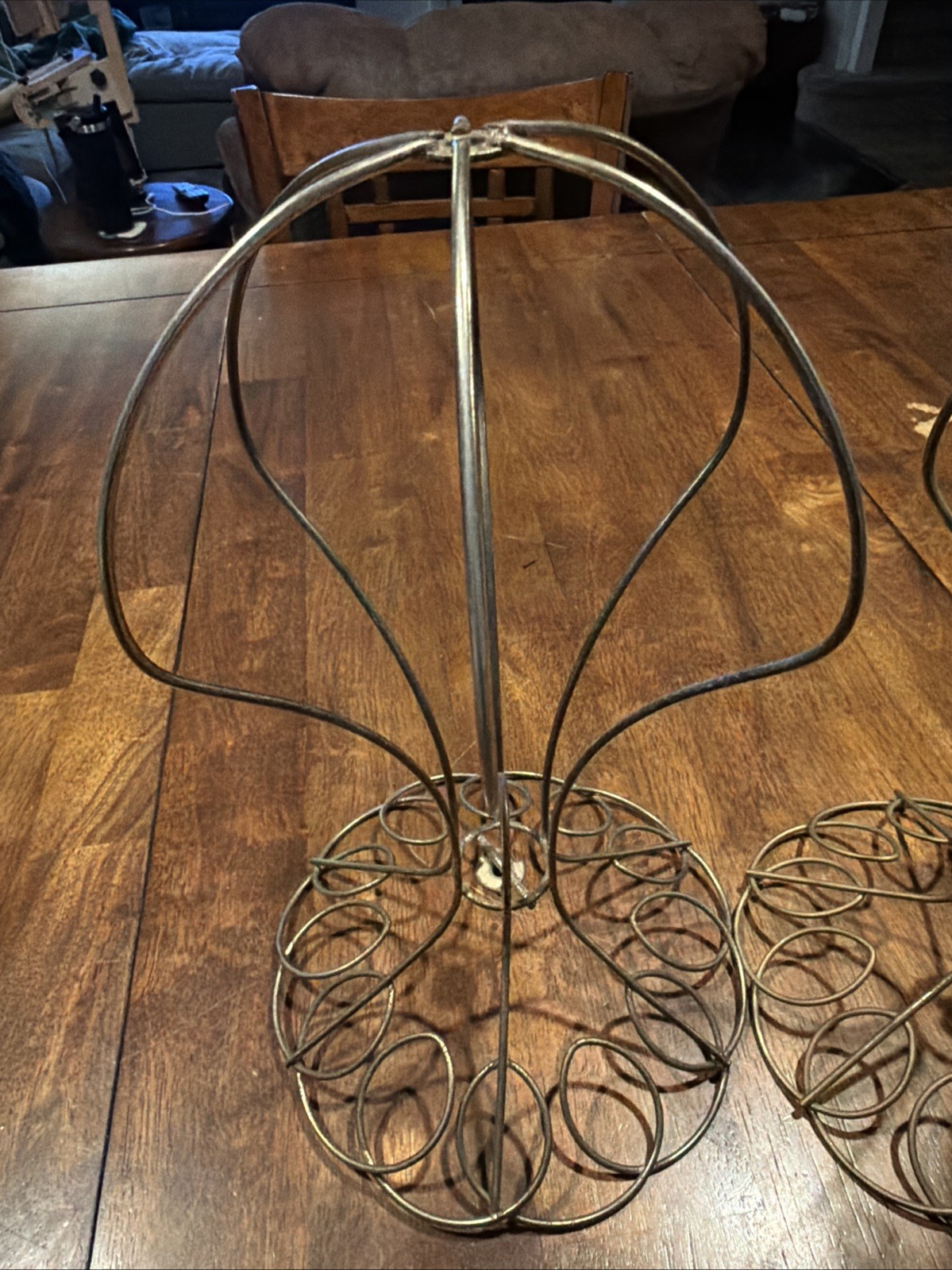 Pair Of Vintage MCM Gold Metal Wire Store Display Hat Or Wig Stand 12 Inch Tall