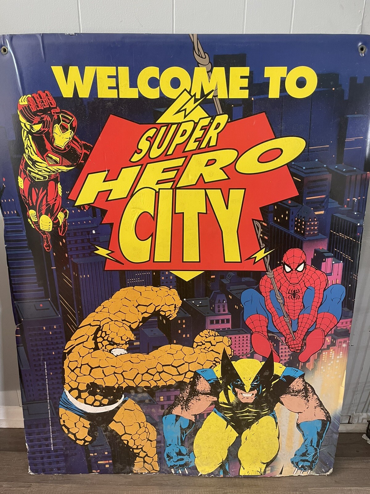 Vintage 90s TOYS R US MARVEL STORE DISPLAY SIGN Super Hero City 1994 Poster Thik