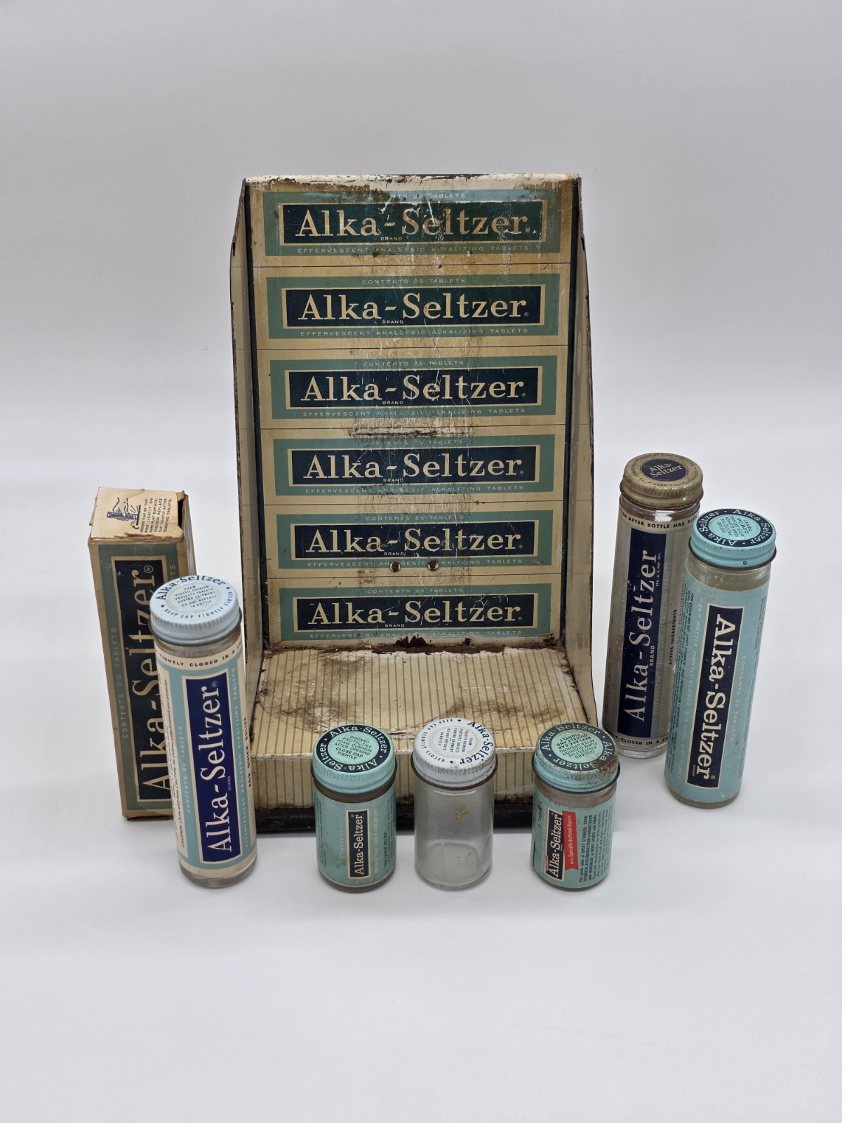 VTG Alka Seltzer Counter Top Display Sign w/ Product Bottles + 1 Box
