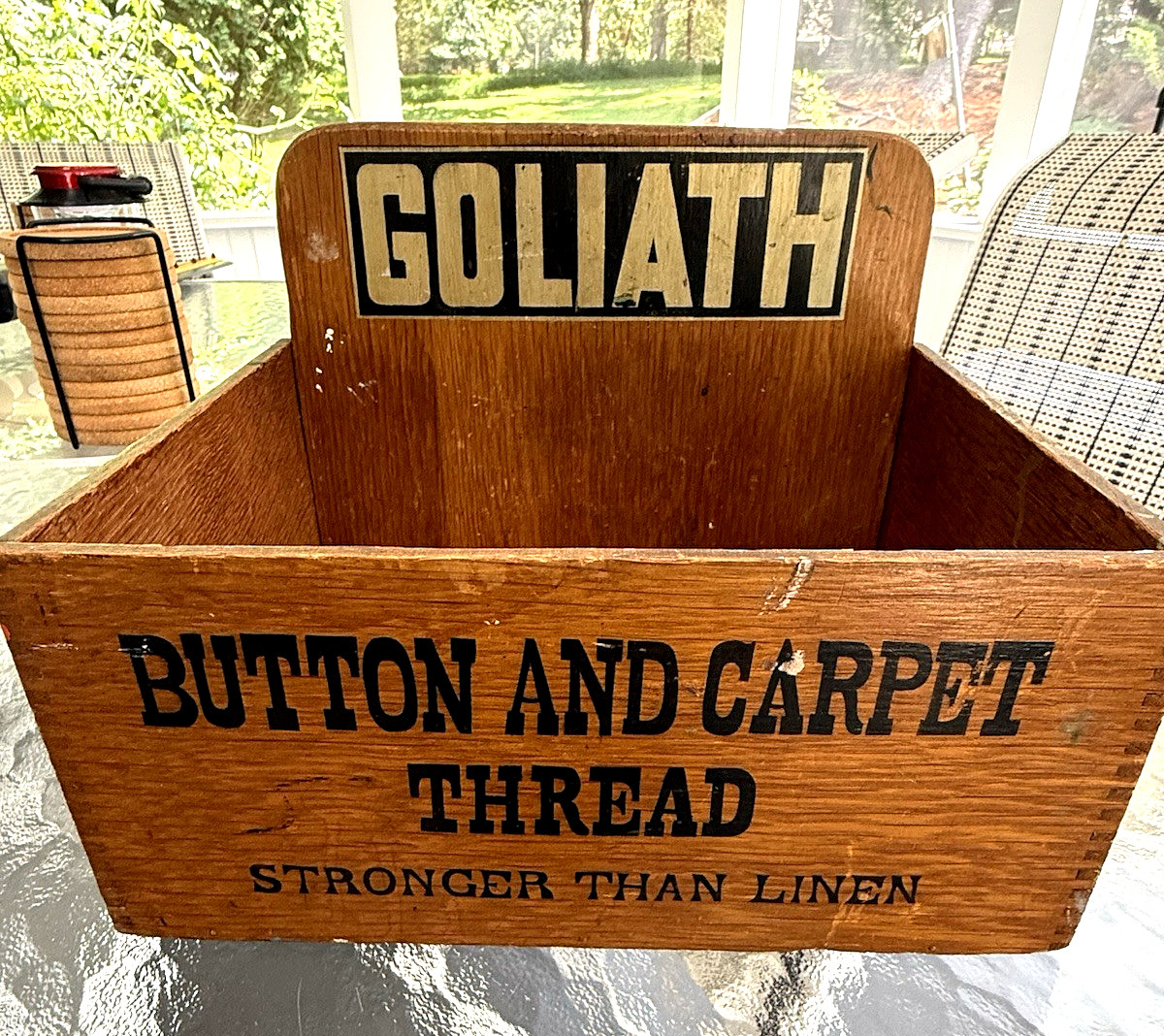 Antique Oak GOLIATH Dovetailed Spool Thread Box Cabinet Counter Display