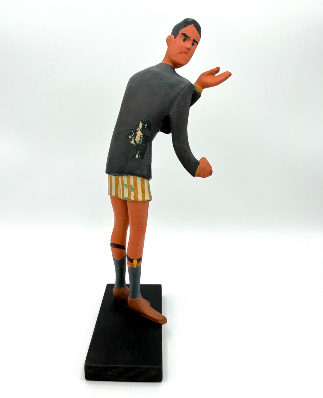 MCM Advertising Store Display Figure Signed Folk Art Man w Sock Garters 14″