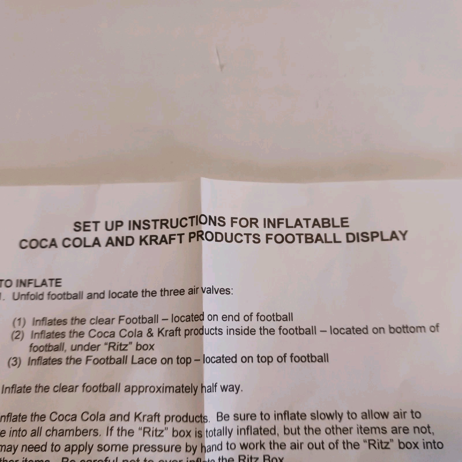 Vintage 1990s Ritz Cracker Coca-Cola Inflatable Football Store Display