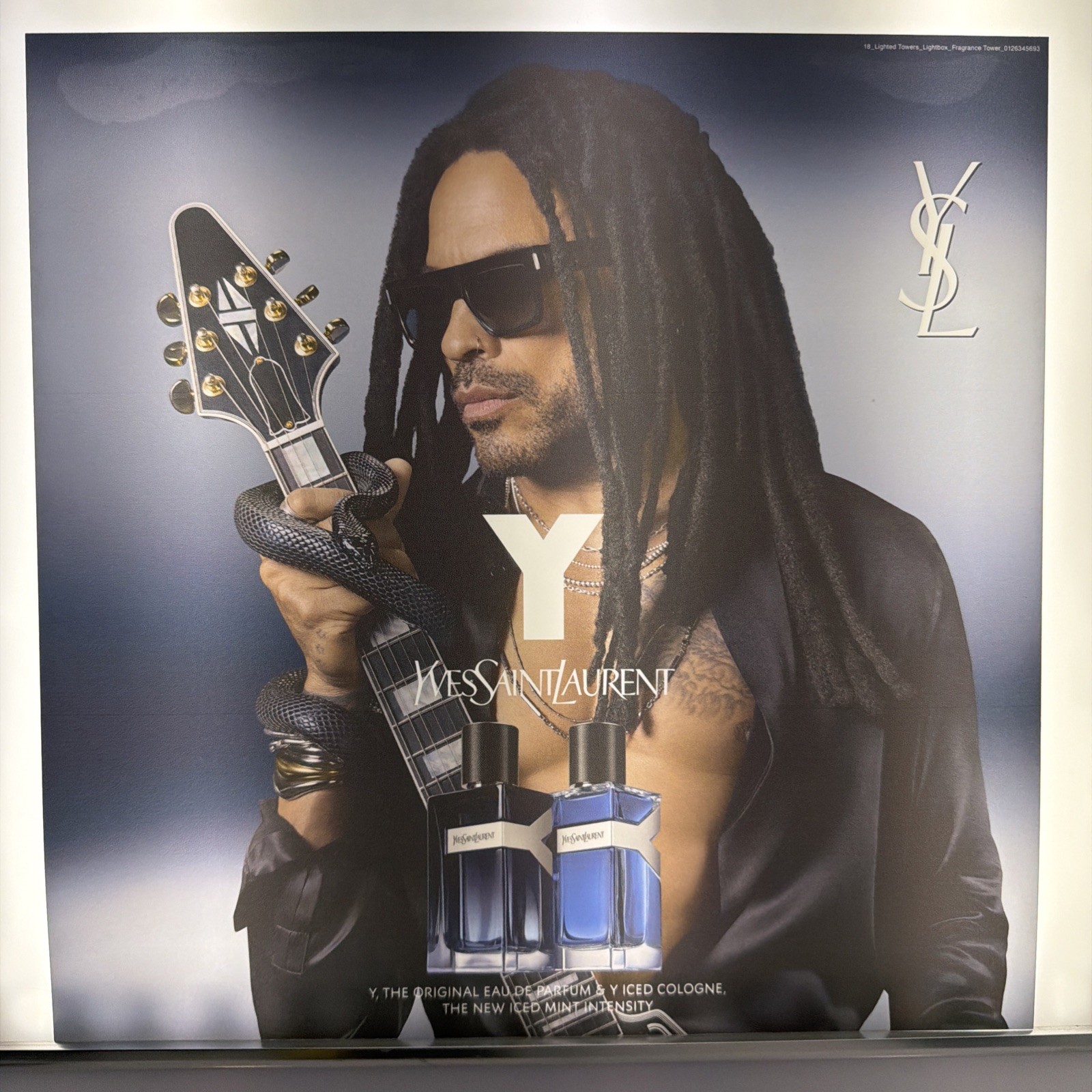 Lenny Kravitz YSL Guitar Snake Backlit Lightbox Display Retail Fragrance Insert
