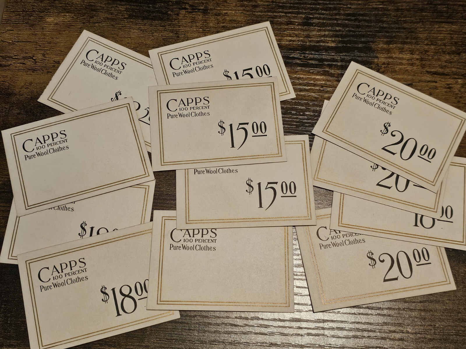 Lot Of 12 Vintage CAPPS Wool Clothes Price Tag Tickets