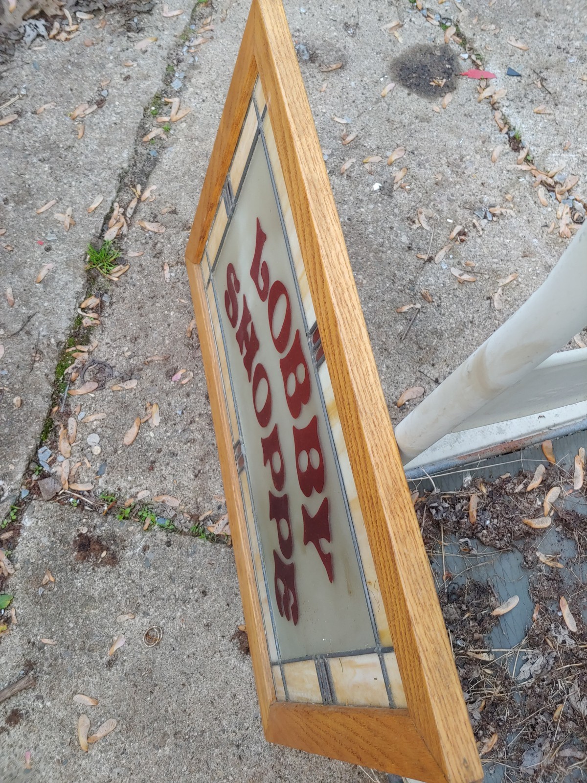 Vintage Oak Frame Stained Glass Store Display Sign From Northern Michigan