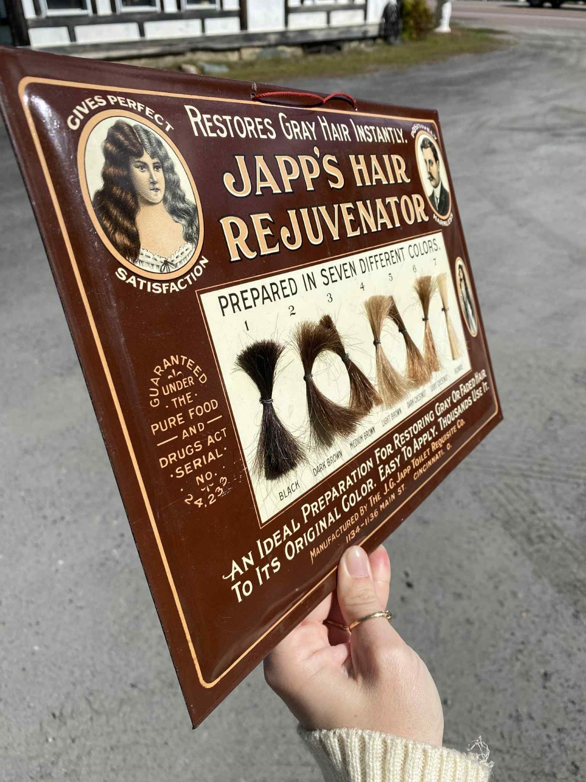 RARE Japp’s Hair Rejuvenator Metal Advertising Sign With Hair Samples EARLY!