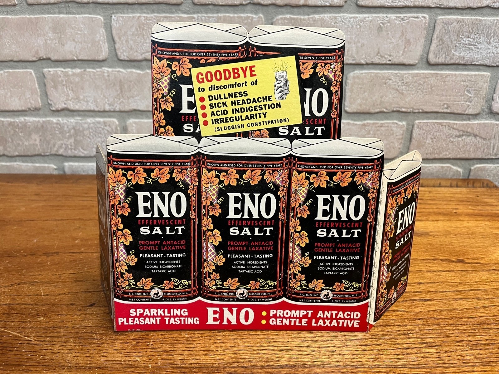 Vintage 1940s Eno Effervescent Salt Cardboard Advertising Store Display Sign