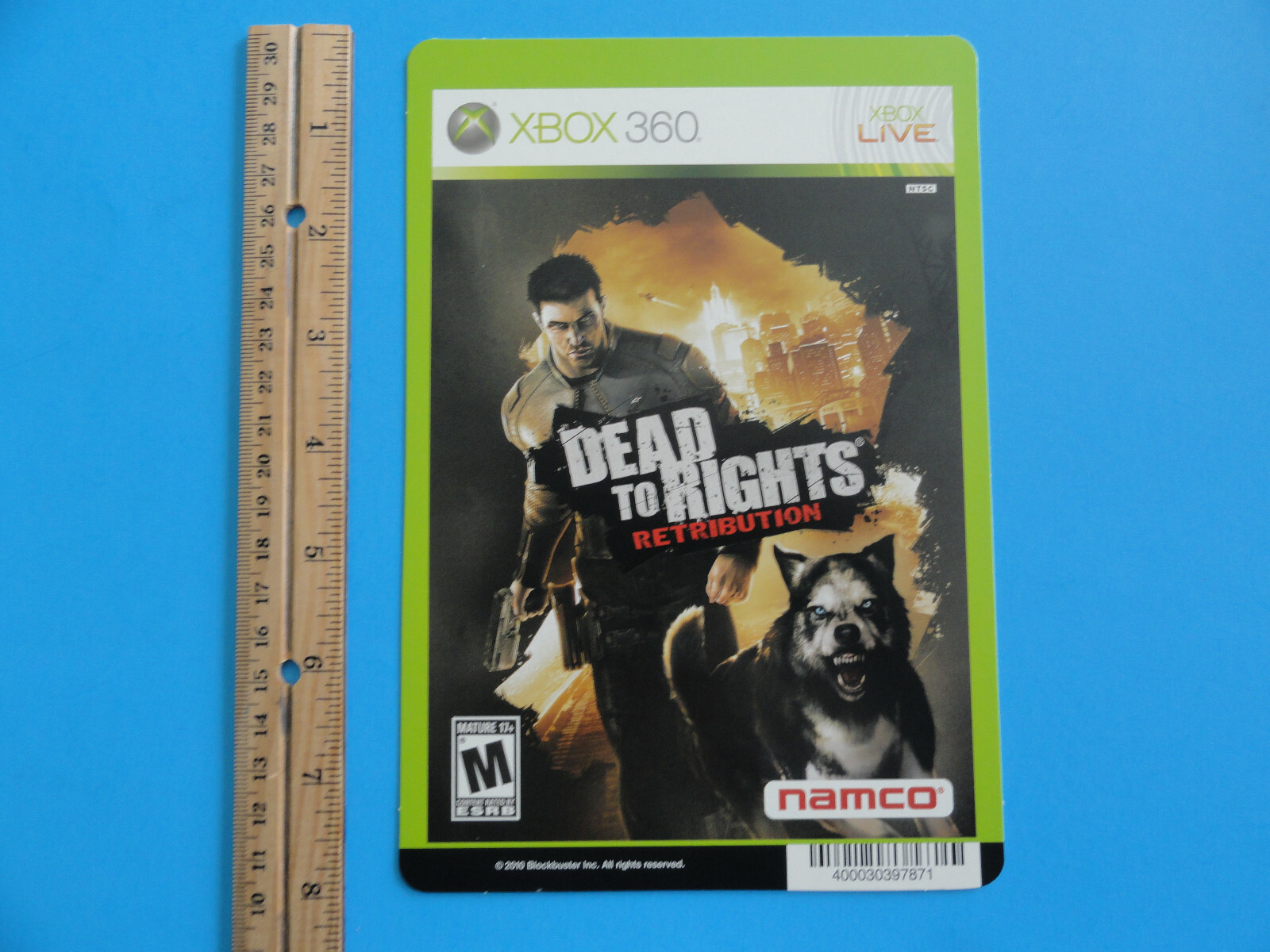 XBOX 360 DEAD TO RIGHTS RETRIBUTION BLOCKBUSTER VIDEO BACKER CARD 5″X8″ NO GAME