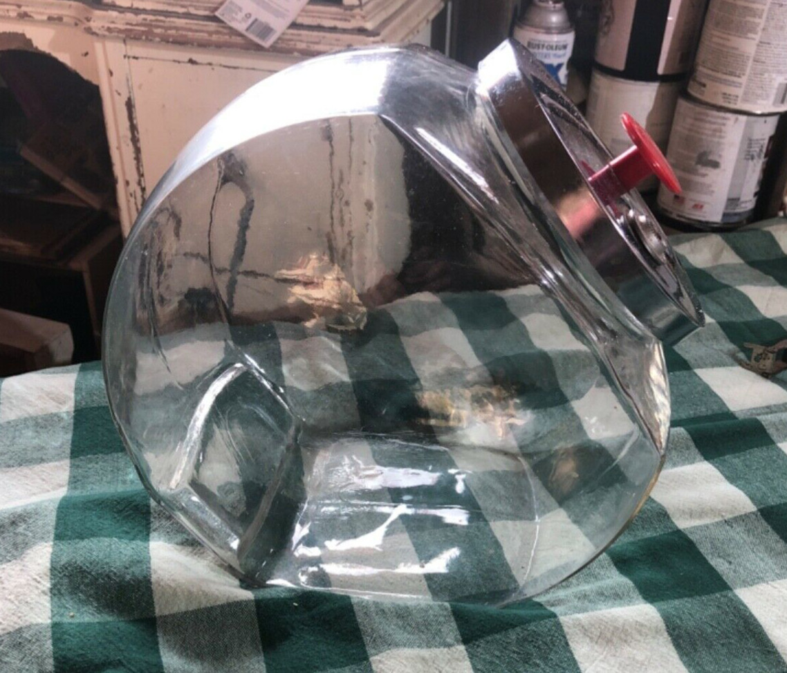 Early 1900s GENERAL STORE Tilt Glass Counter Candy / Jar Canister & Lid HUGE