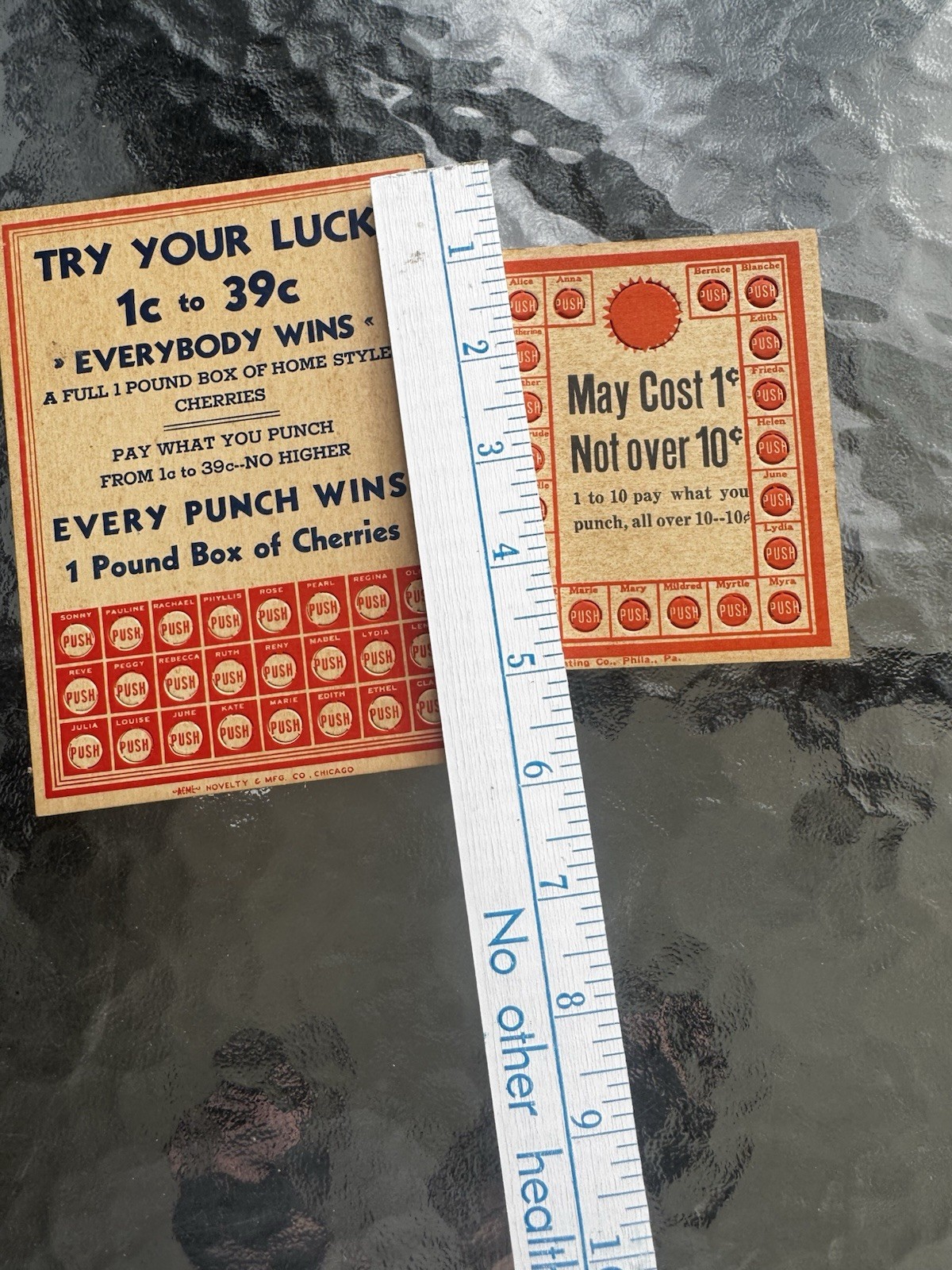 Vtg General Store 1 LB Box of Cherries Gambling Punch Card Trade Globe Printing