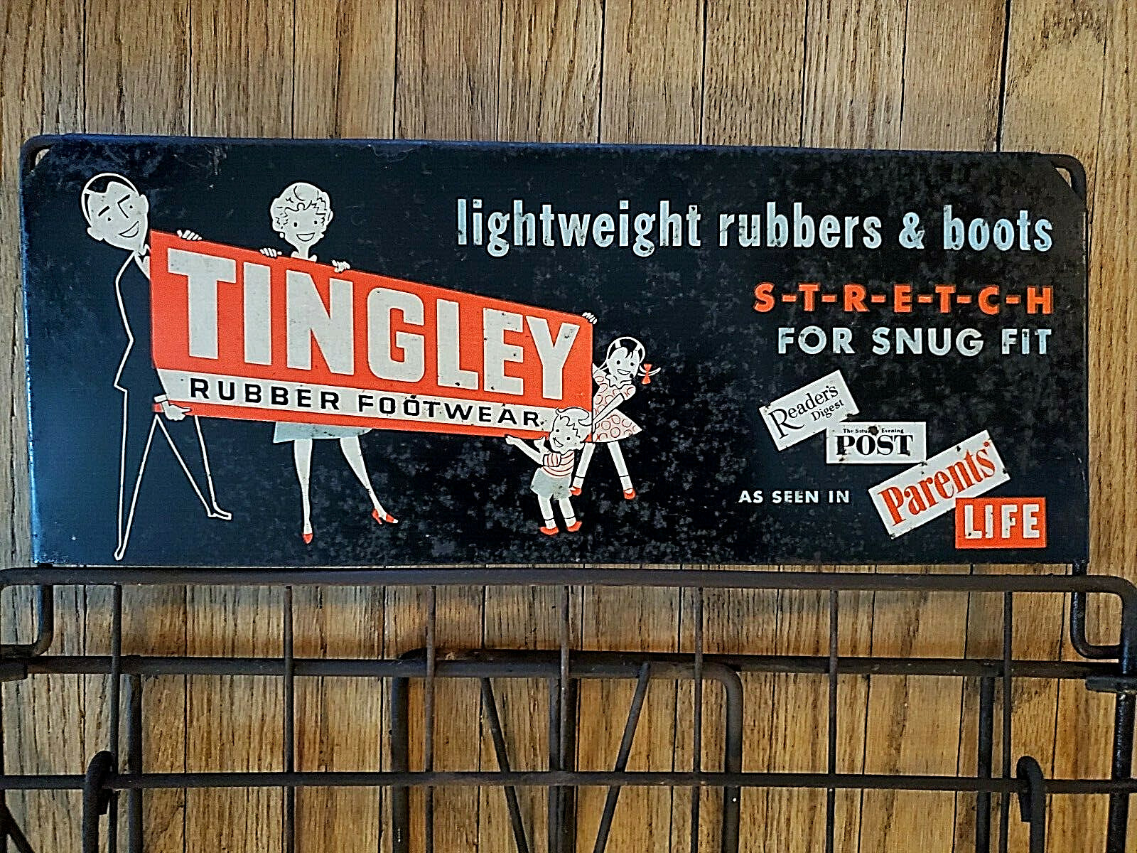 Vintage 3 Shelf Folding News Shop Advertising Stand TINGLEY RUBBER FOOTWEAR