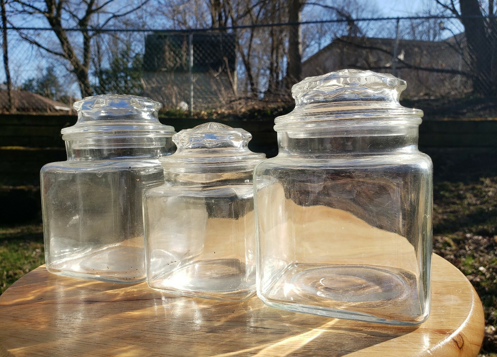 Vintage Glass Country Drug Store Counter Display Candy Jar Apothecary Jars Set 3