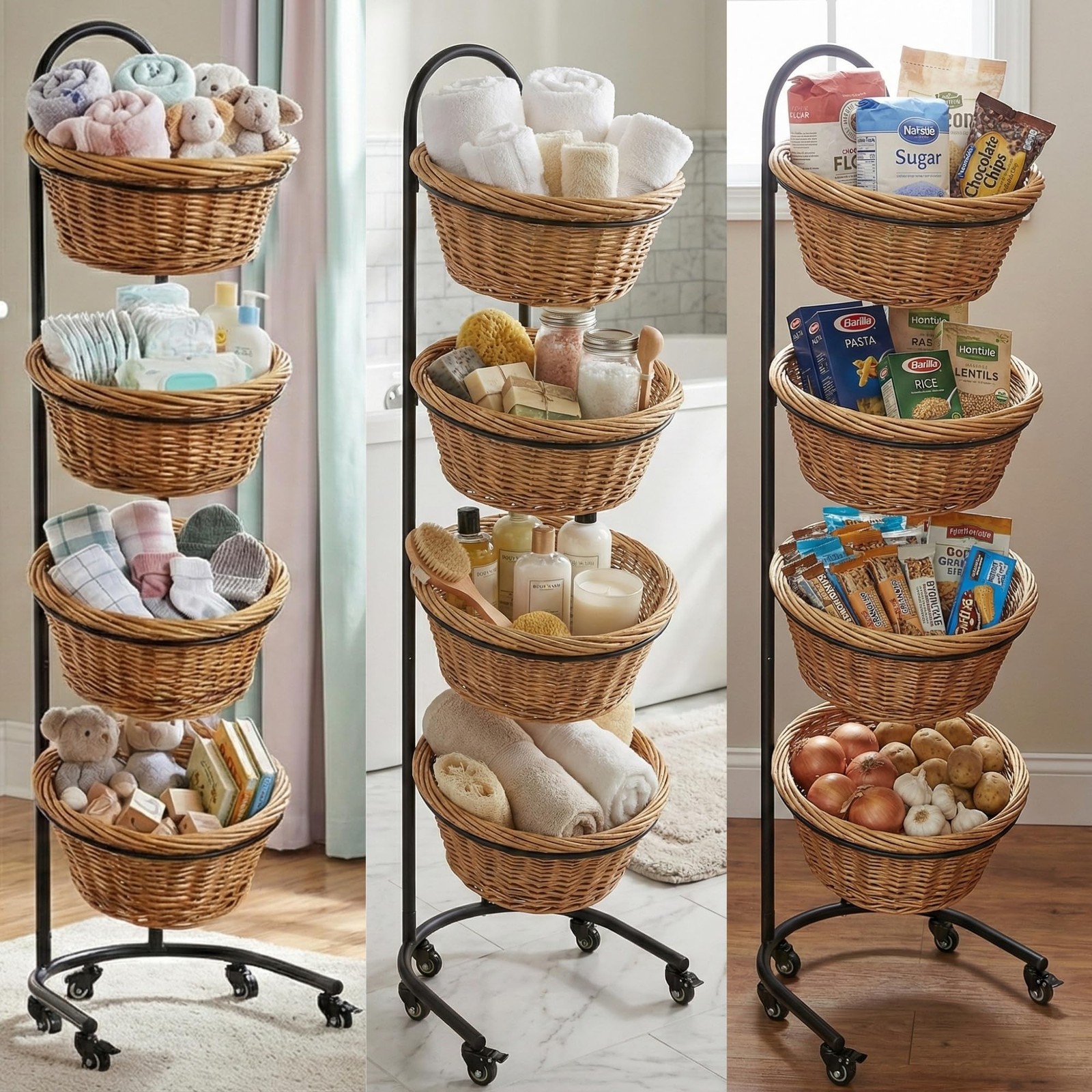 DS THE DISPLAY STORE 4 Tier Retail Display Stand with Wheels & Sign Clips, Br…