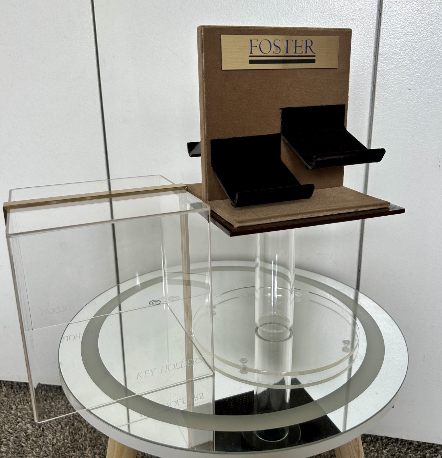 Vintage FOSTERS Store Display Case Stand Swivel Key Holders Tabletop Showcase