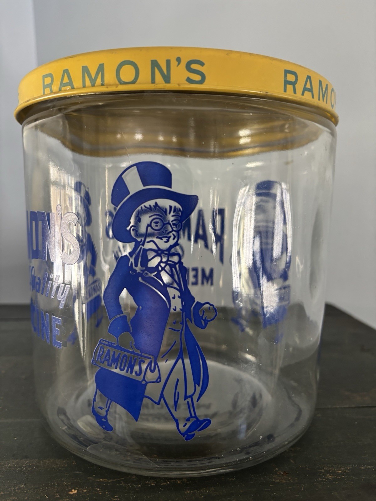 1930s Vintage Ramon’s Quality Medicine Store Display Jar Metal Tin Lid Rare