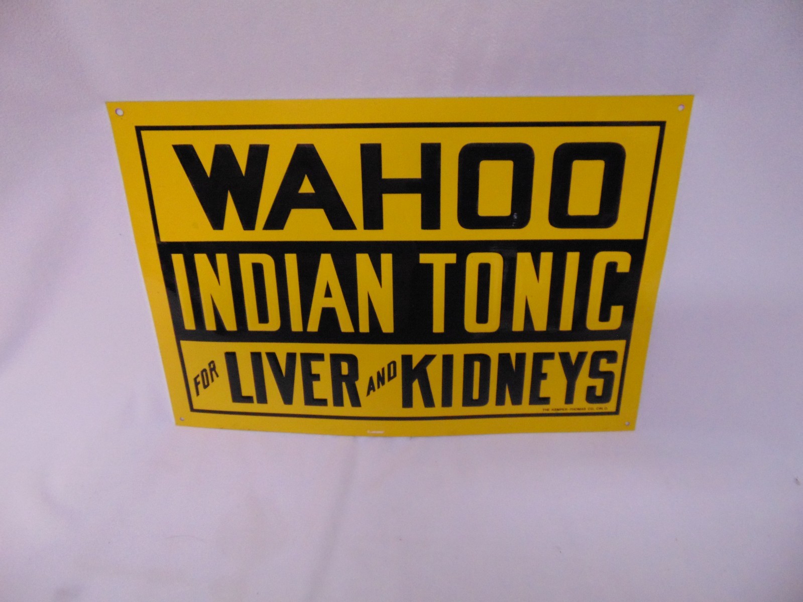 Vintage Wahoo Indian Tonic For Liver & Kidneys Tin Sign Kemper-Thomas Co 14 x 10