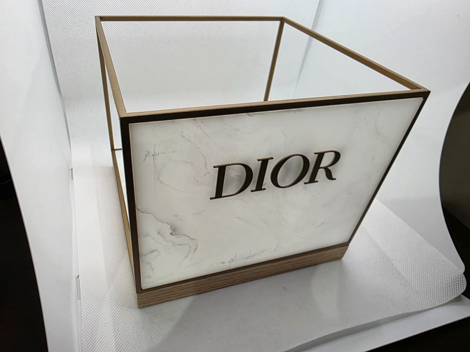 Dior Display Box, Gold & White, Wood Base, free standing