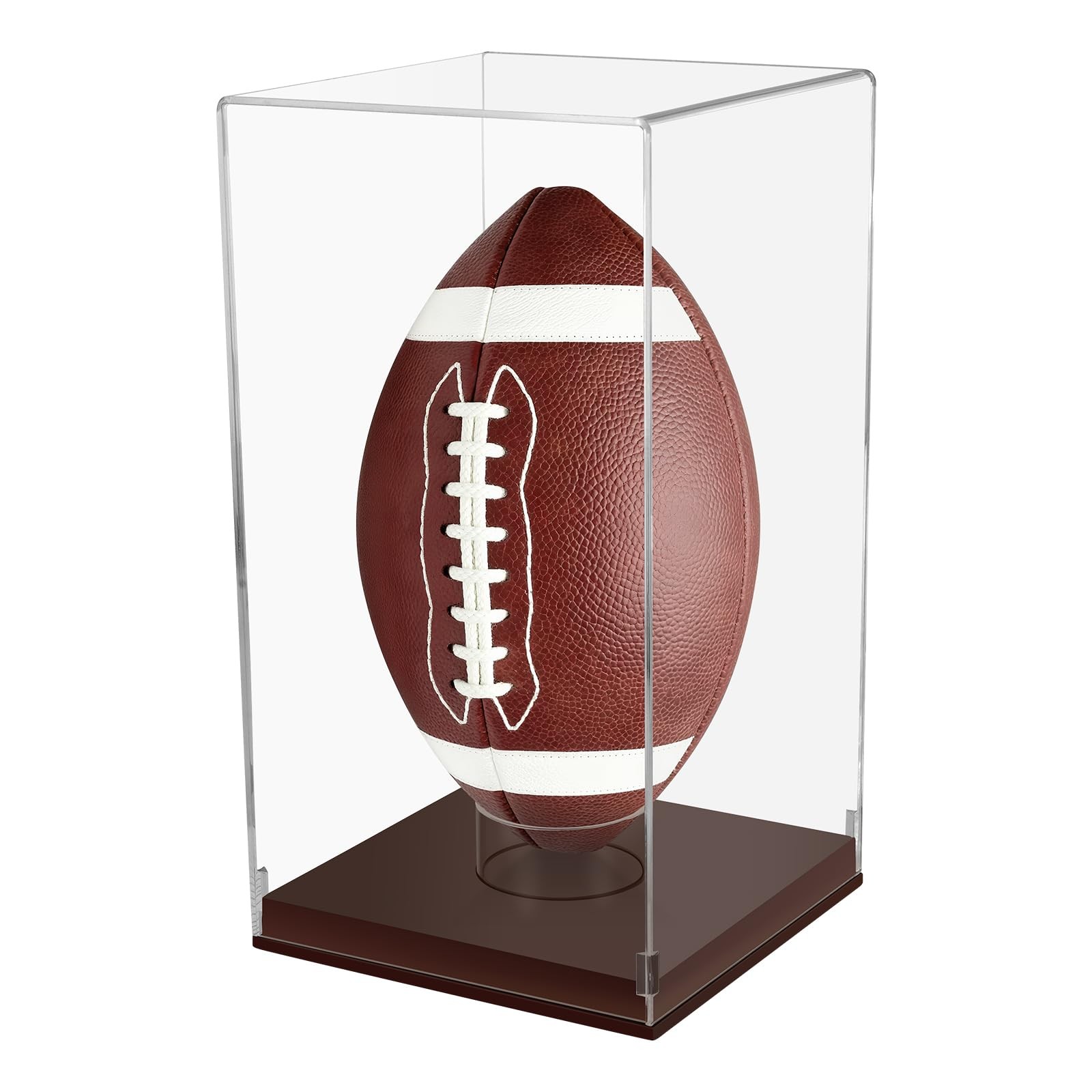 Clear Acrylic Football Vertical Wooden Case for 1 Ball, Brown
