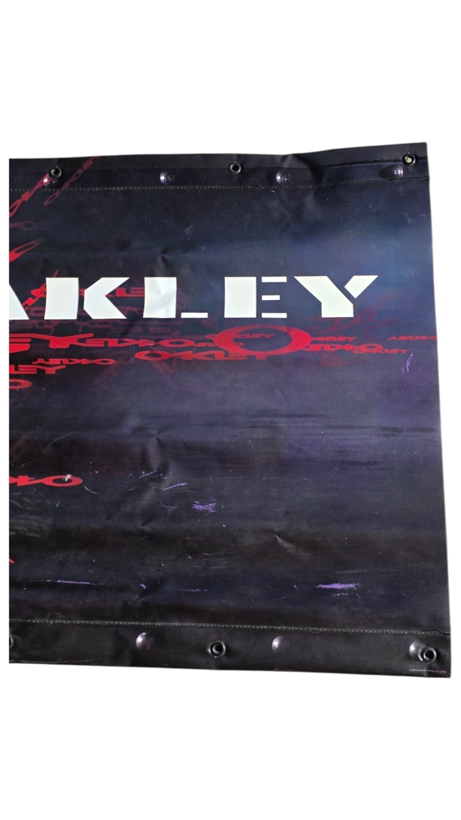 2004 Vinyl Oakley Advertising Banner Sign Two Sided Black & Red 39.75″ x 25.5″