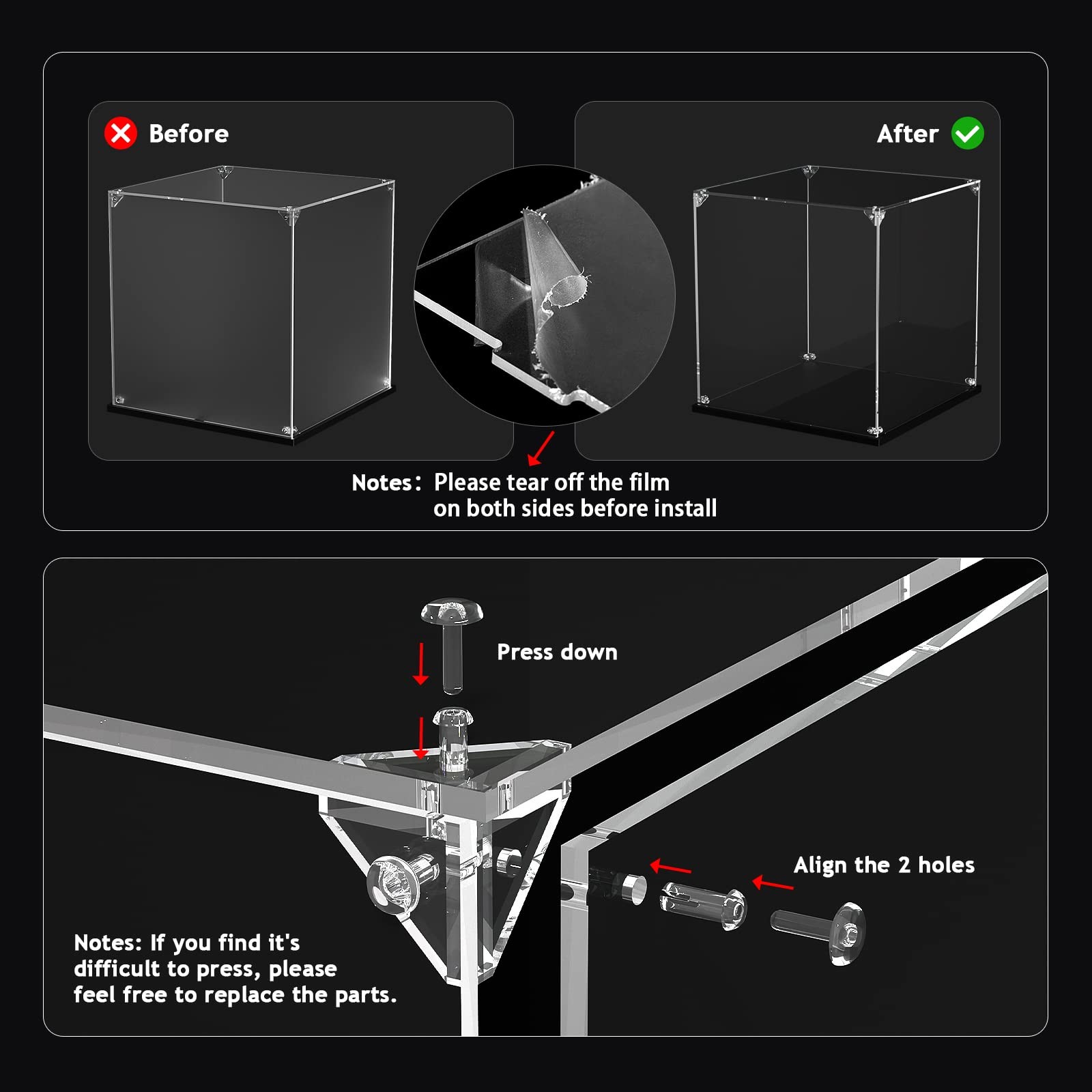 Clear Acrylic Display Case, Self-Assemble 17.7x8x8 inch, 45x20x20 cm,