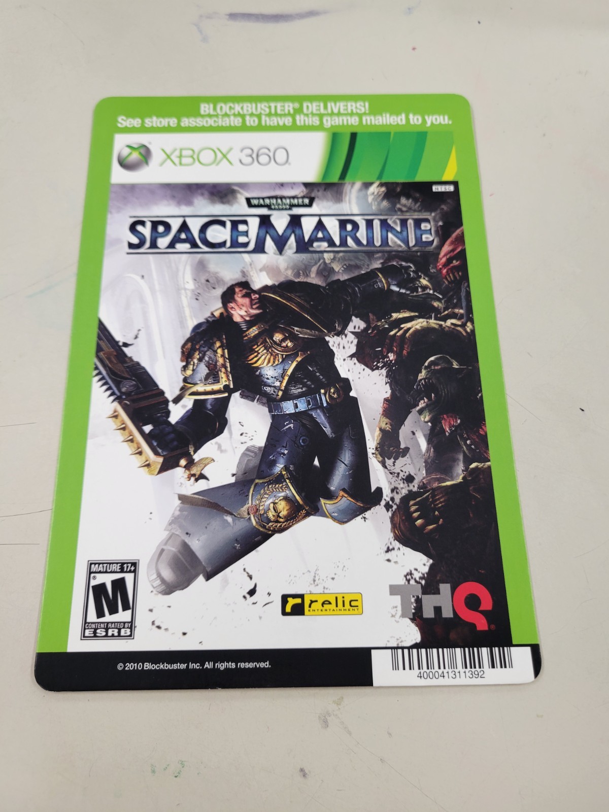 XBOX 360 WAR HAMMER 40,000 SPACE MARINE BLOCKBUSTER VIDEO BACKER CARD -NO GAME