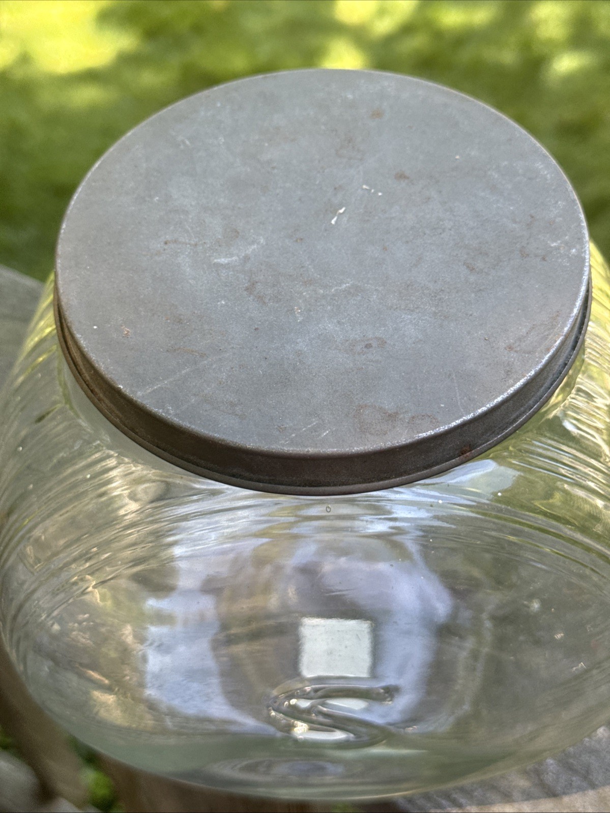 Vintage Sellers Hoosier Ribbed Canister w/ Large Embossed “S” on sides tin lid