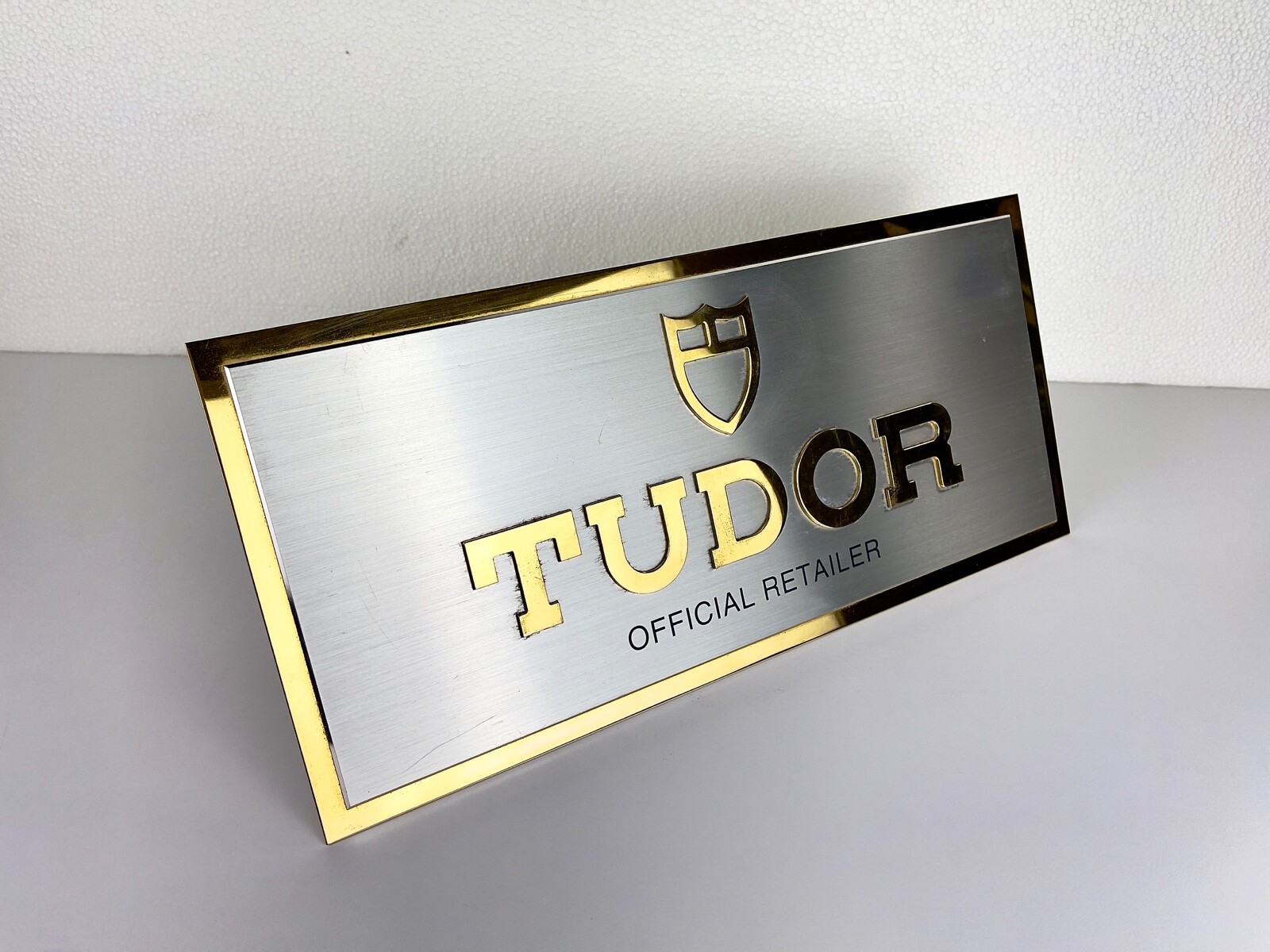Vintage TUDOR Embossed Metal Sign Teaches Dealer Display Expositor