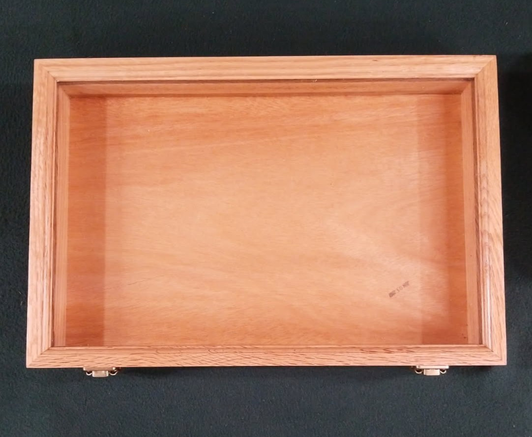 Vintage Oak Glass Top Brass Hinged/Clasp Display Case 18x12x2.5 Inch