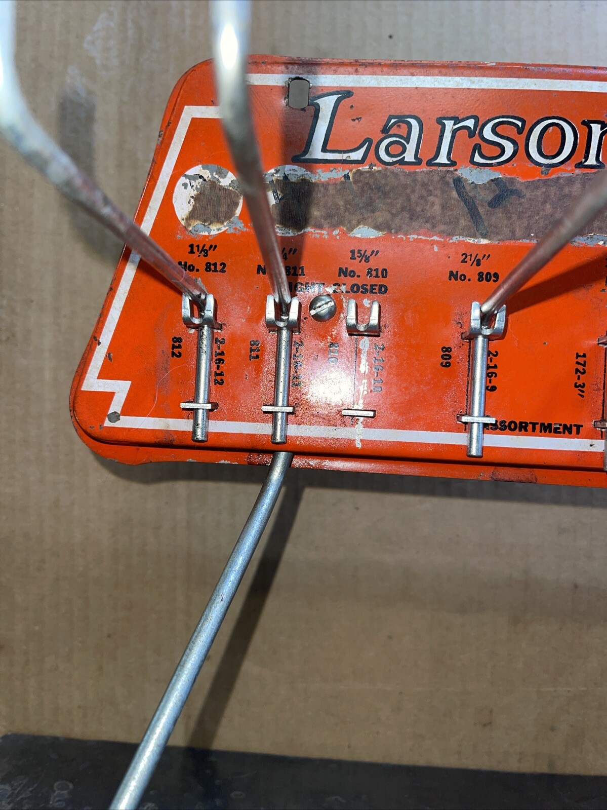 Antique Vintage Larson S Hooks Hardware Display Rack Tin