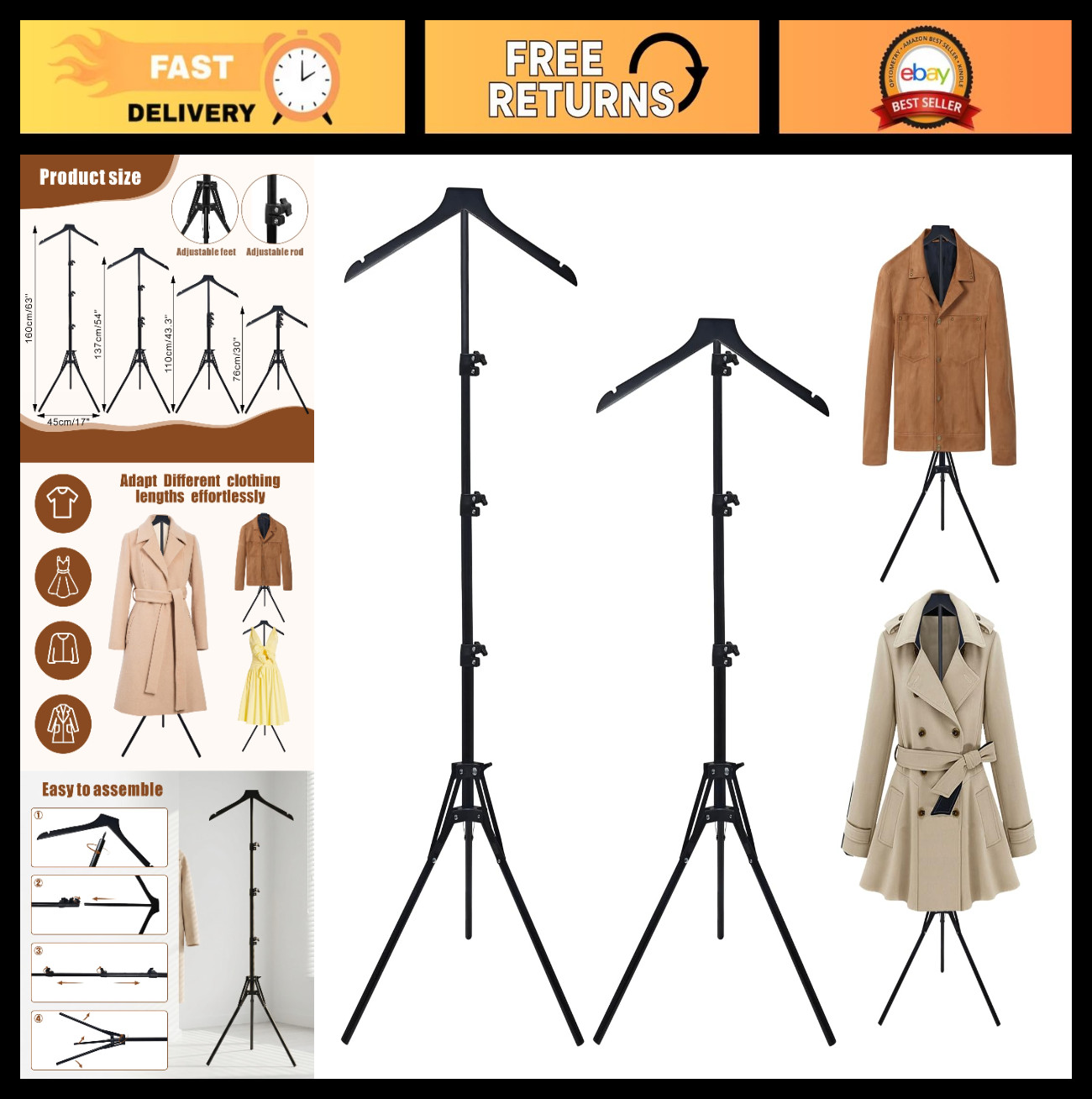 2 Pack Adjustable Mannequin Torso Stand 32-63 Inch, Foldable Metal Display Rack