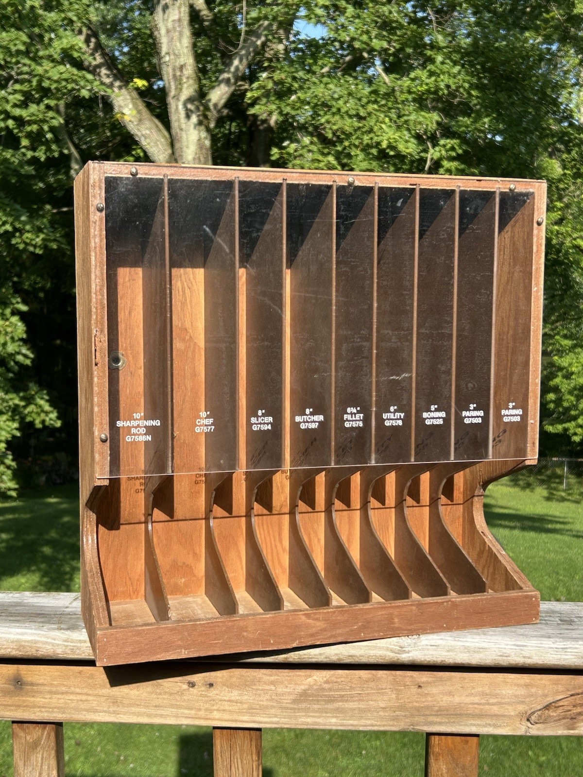 VTG EKCO Kitchen Knives Country Store Sales Display Rack Wood Hanging Countertop
