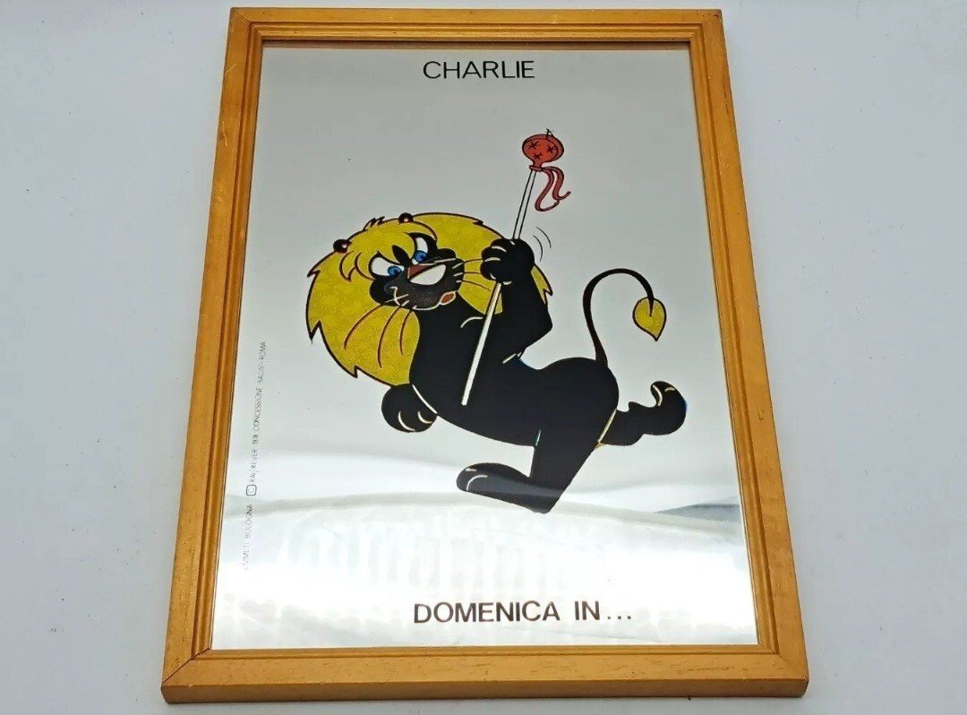 ADVERTISING MIRROR FRAME-LION CHARLIE-SUNDAY IN CORRADO-70′-VINTAGE