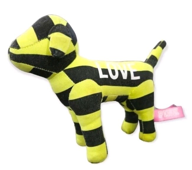 Victoria’s Secret PINK 2006 Collectible Dog Plush Yellow Black Striped Dog 8 In
