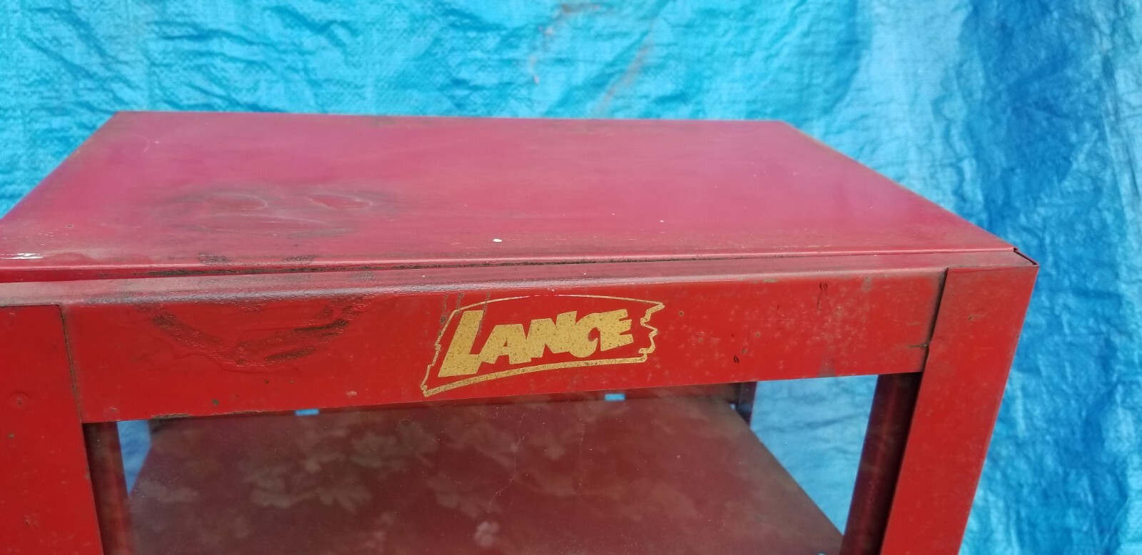 Vintage Red Lance Metal Display Case w 3 Shelves