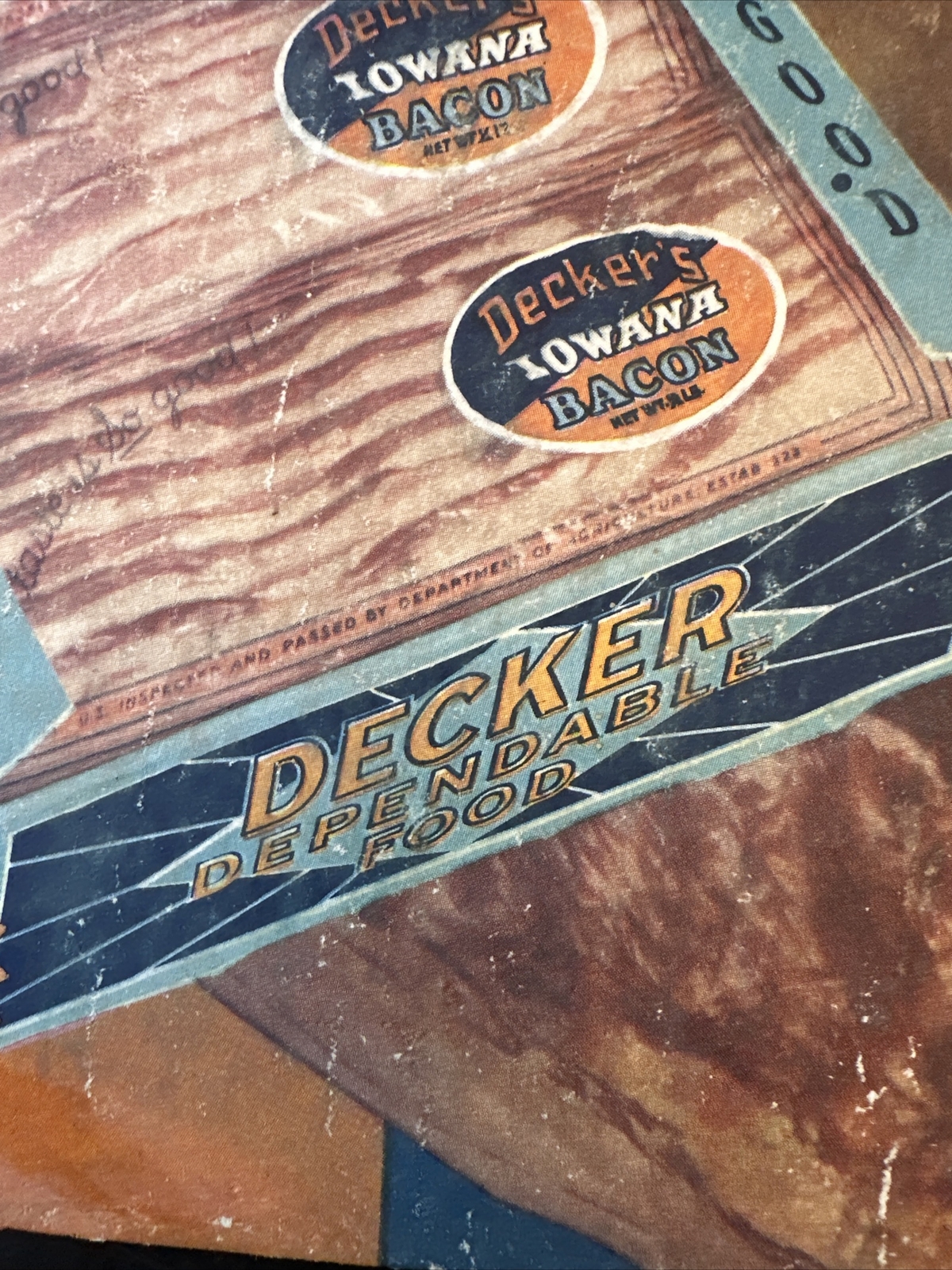 Vintage Decker’s Iowana Ham And Bacon Sign NRA Rare Antique Store Display Sign