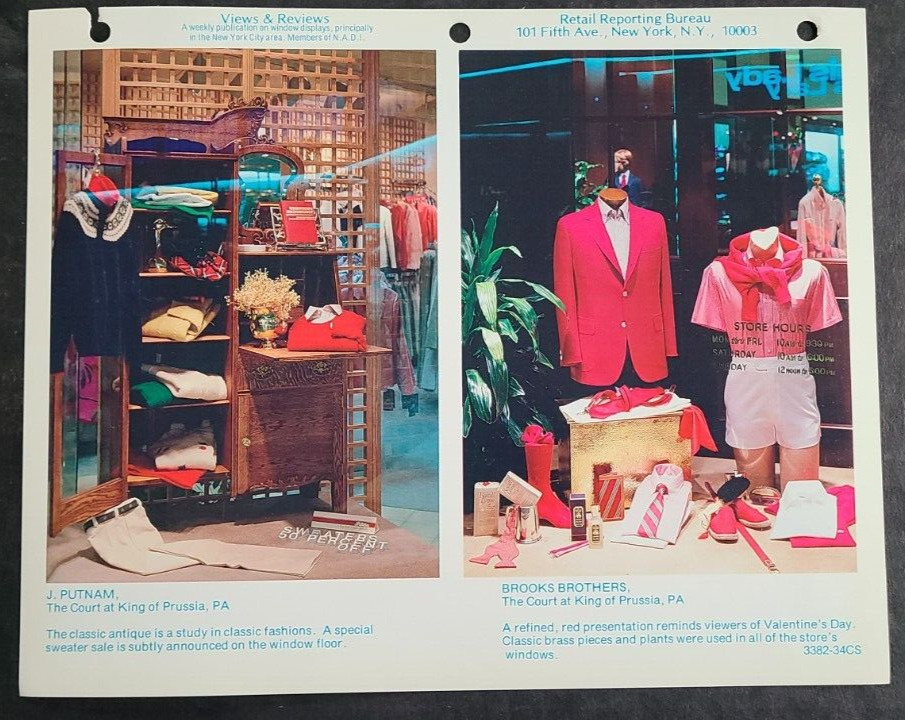 1982 DOUBLE STORE WINDOW DISPLAY PHOTO PRINT J. PUTNAM / BROOKS BROTHERS CLASSIC