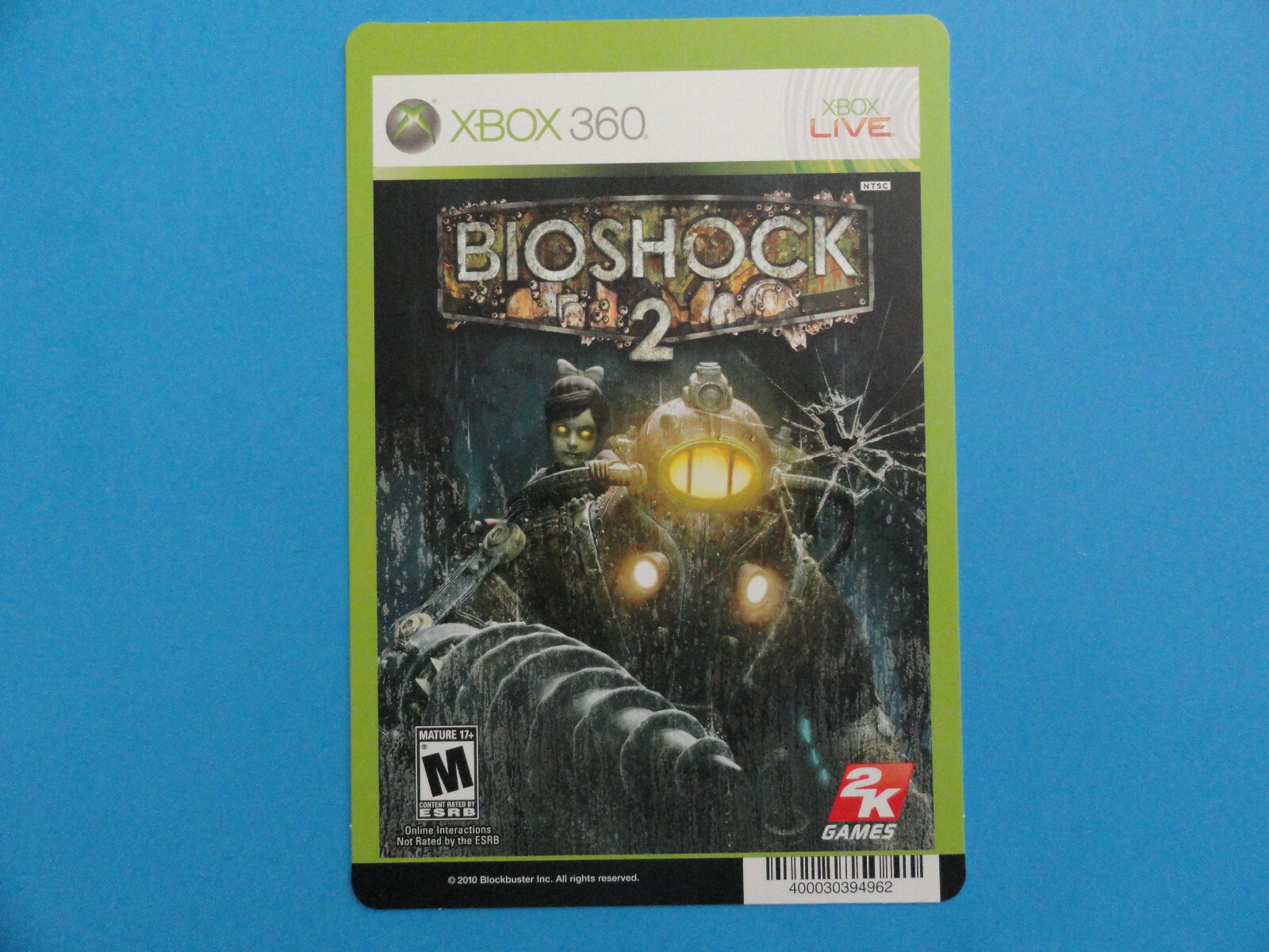 XBOX 360 BIOSHOCK 2 BLOCKBUSTER VIDEO STORE SHELF DISPLAY BACKER CARD -NO GAME