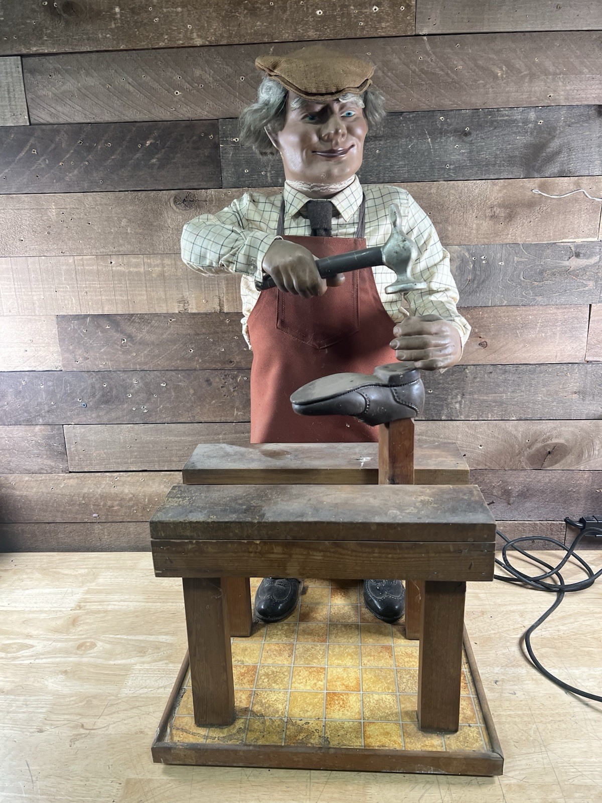 Vintage Automaton Animated Cobbler Window Store Display Figure WORKING