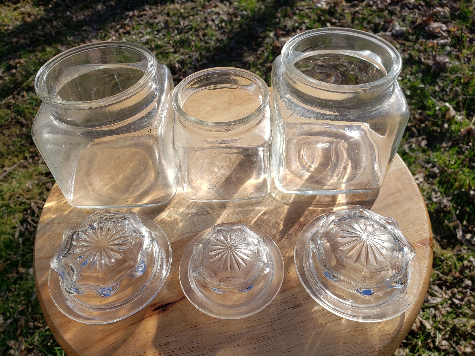 Vintage Glass Country Drug Store Counter Display Candy Jar Apothecary Jars Set 3