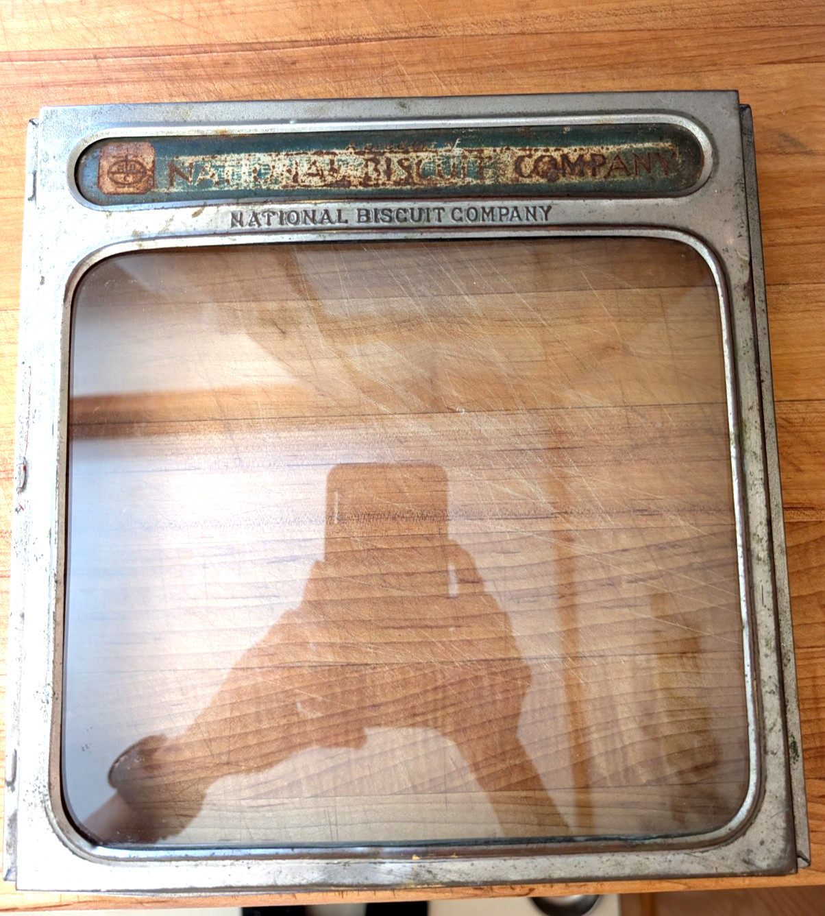 Antique Nabisco National Biscuit Co. Glass Metal Store Display Case Door