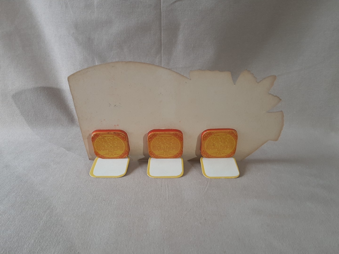 Vintage Diecut Cardboard Sign Store Display Moth-ene Moth Tin Cans mfg Newark NJ