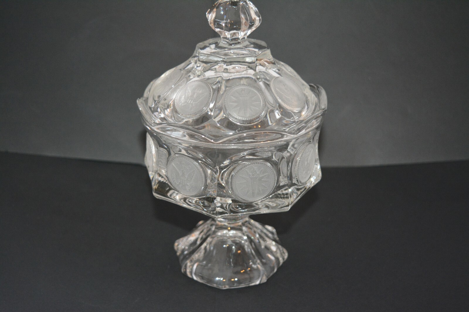 Vintage MCM Fostoria Crystal Covered Compote Wedding Bowl Coin Glass # 1372