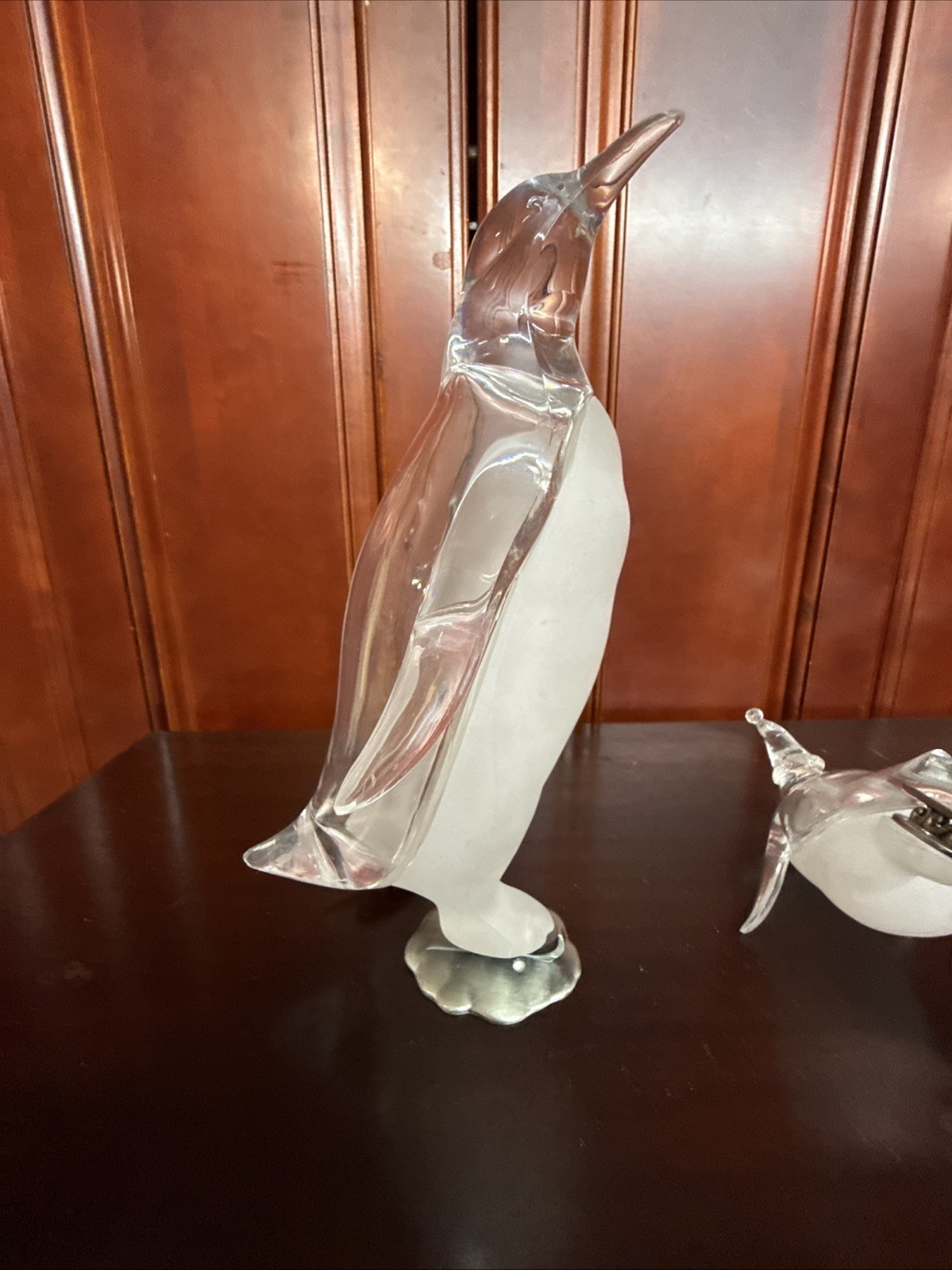 Lot Of 3 Lucite Penguin On Ice Skates MCM Clear & Frosted Movie Prop- Vintage
