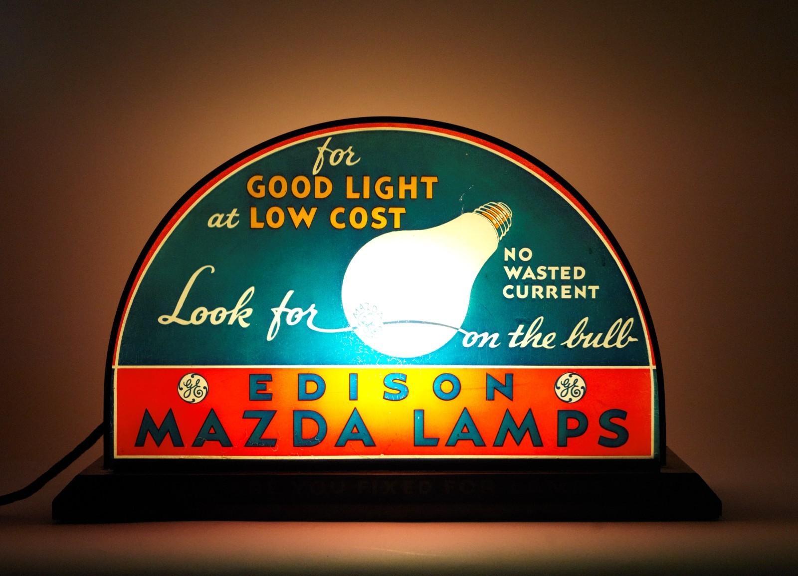 Large Antique Edison Mazda 2-Sided Glass Panel Dealer Lamp Display * Exceptional