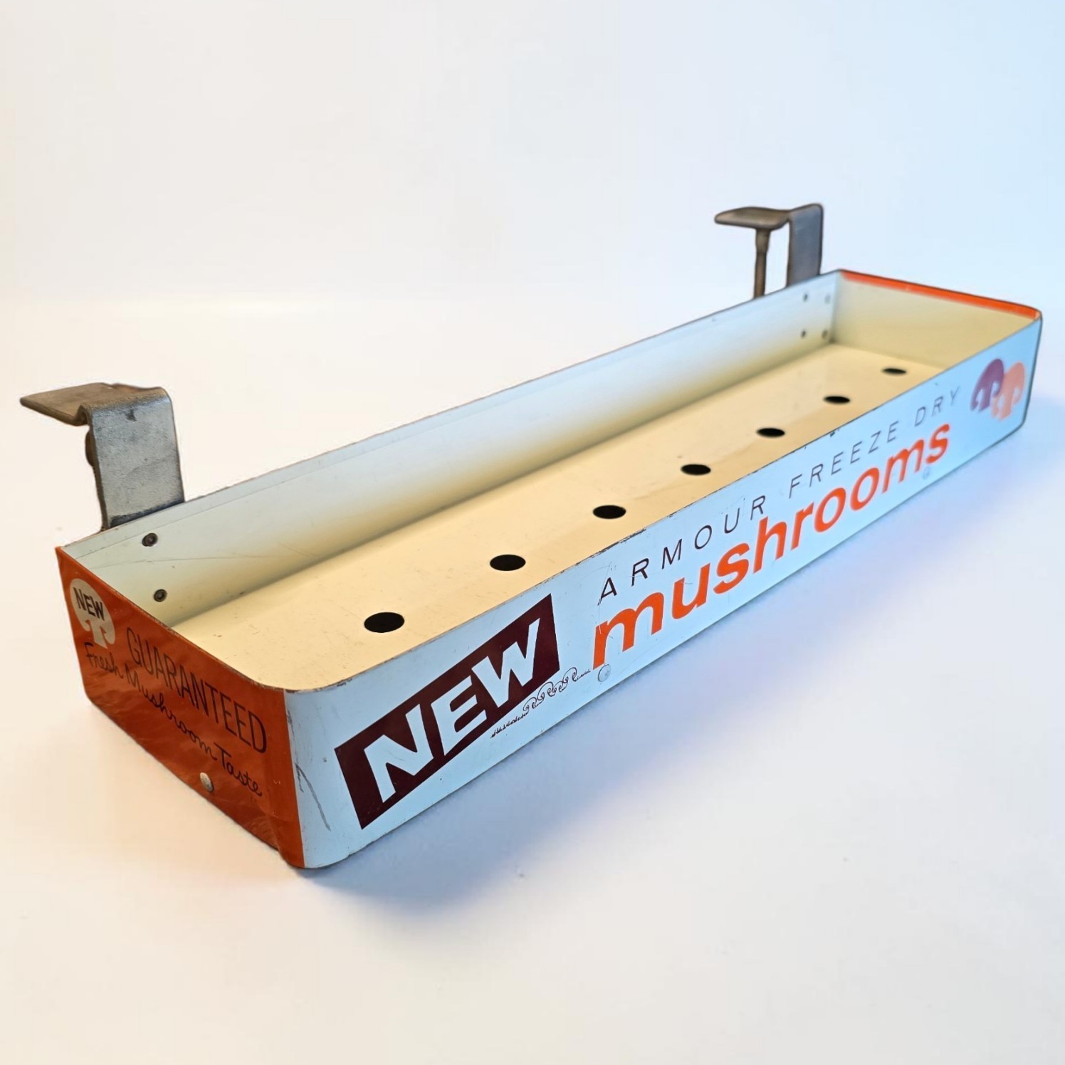 Vintage 1960s Armour Freeze Dry Mushroom Grocery Store Shelf Display 16.5″ Long