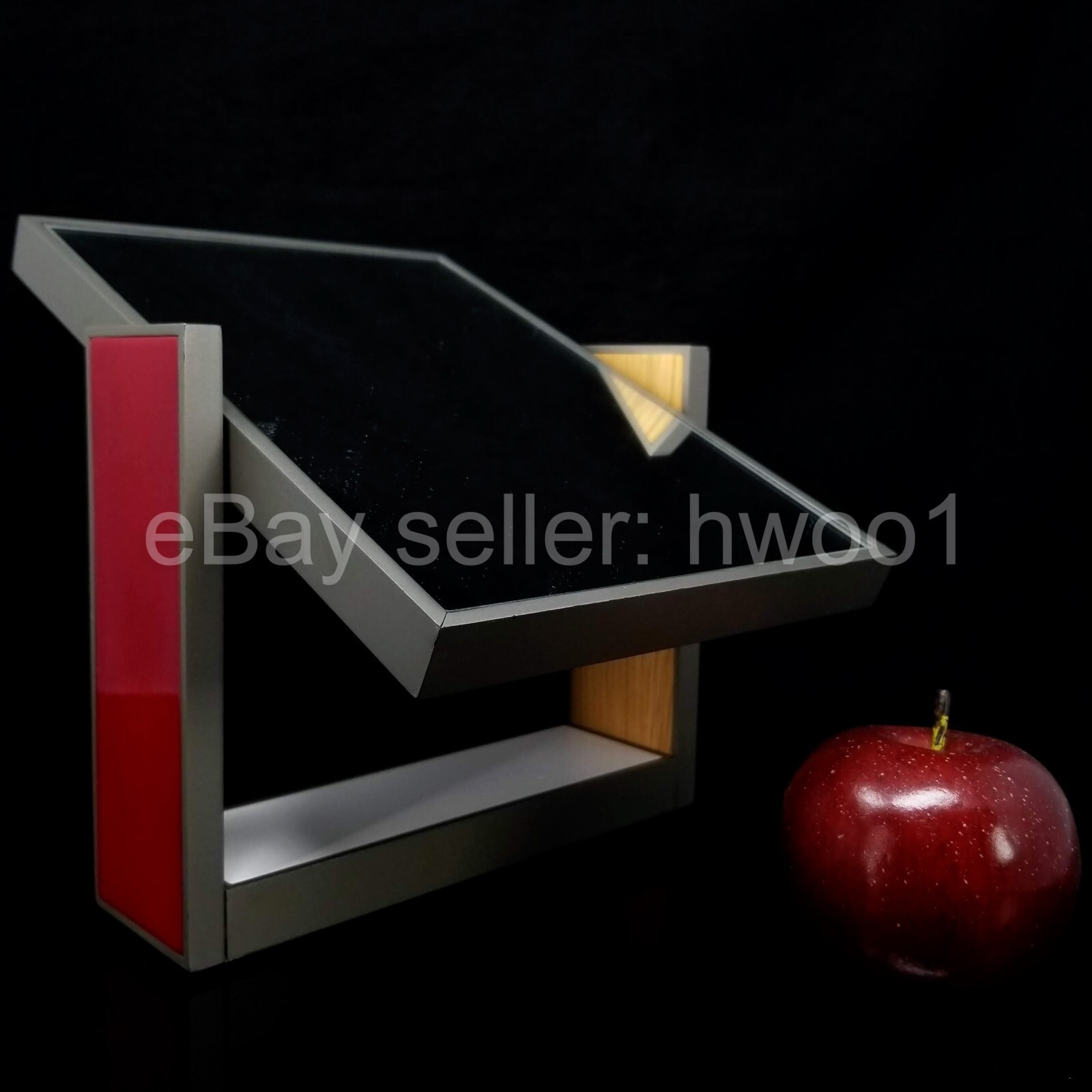 Cartier Store Tabletop Commercial Display Swivel MIRROR w/ Stand, Red & Grey