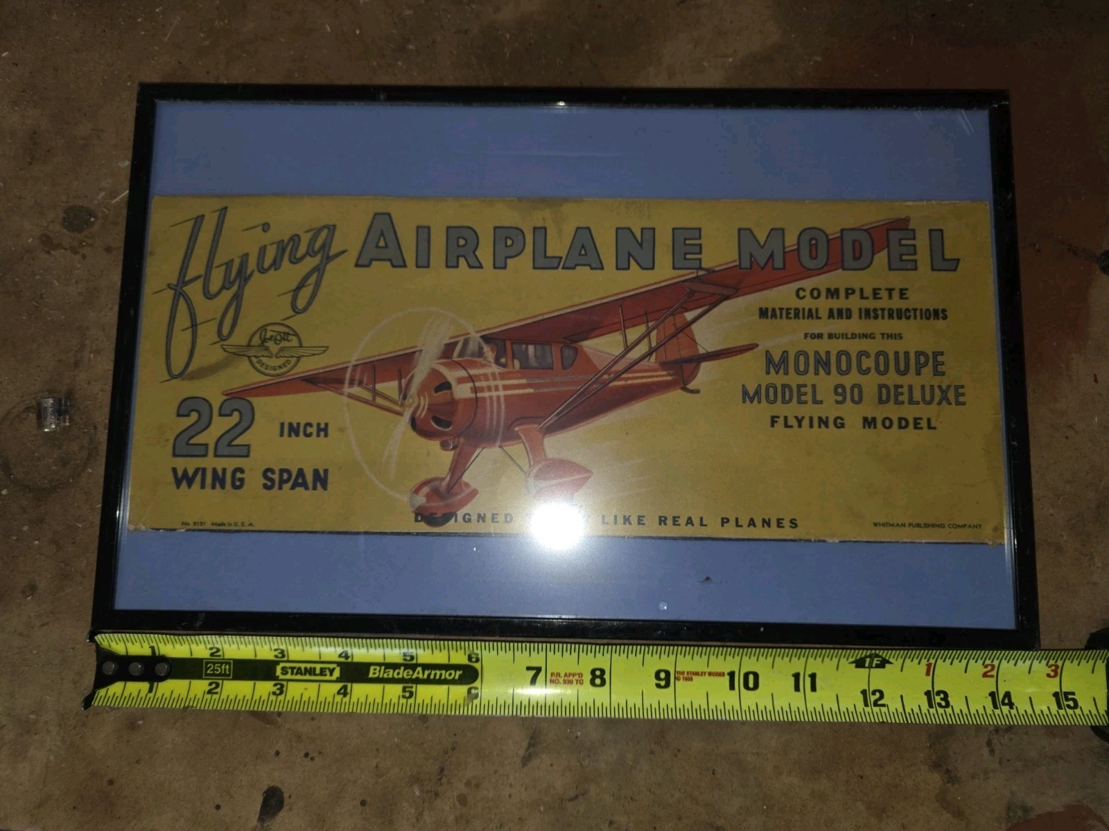 Vintage 1930s Joe Ott Whitman Monocoupe Airplane Box Top Sign Framed Art Deco