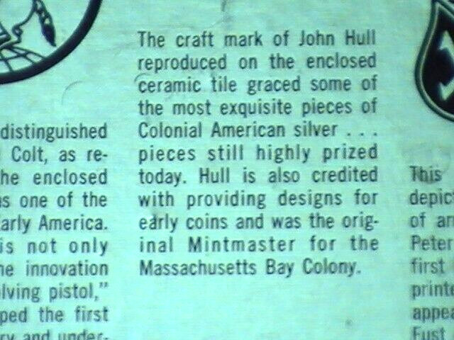VNTG Gold Bond Building products Sample Plaque SAMUEL COLT J HULL FUST SCHAEFFER